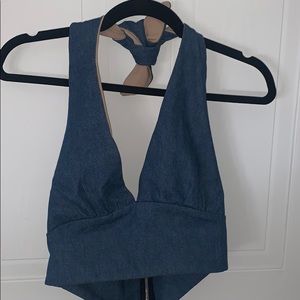 Denim halter top with back zipper